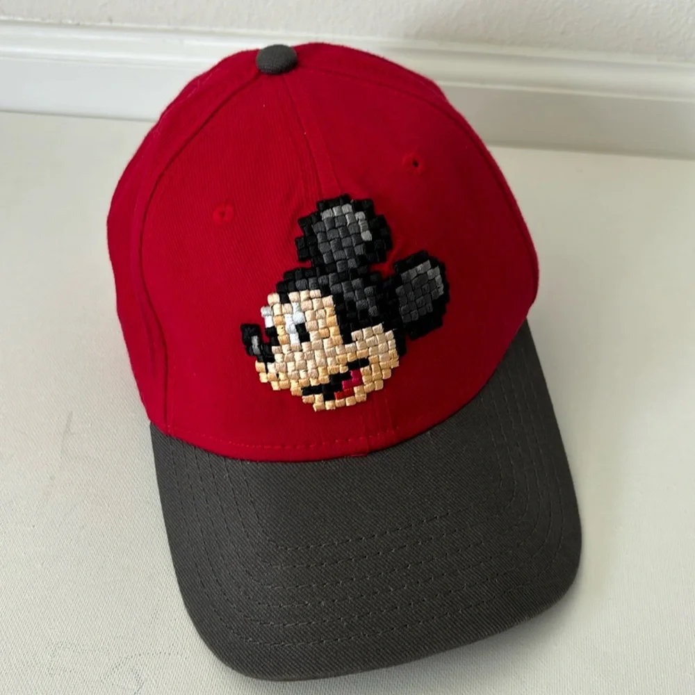 Disney Parks Mickey Mouse Red Pixelated Adjustable Hat Youth Size
